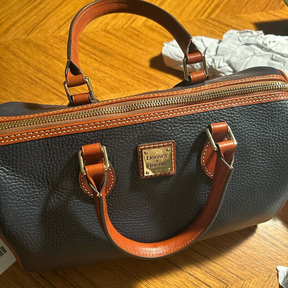 Dooney & Bourke Midnight Navy and Brown Leather Duffel Bag with Wallet - Picture 2 of 15